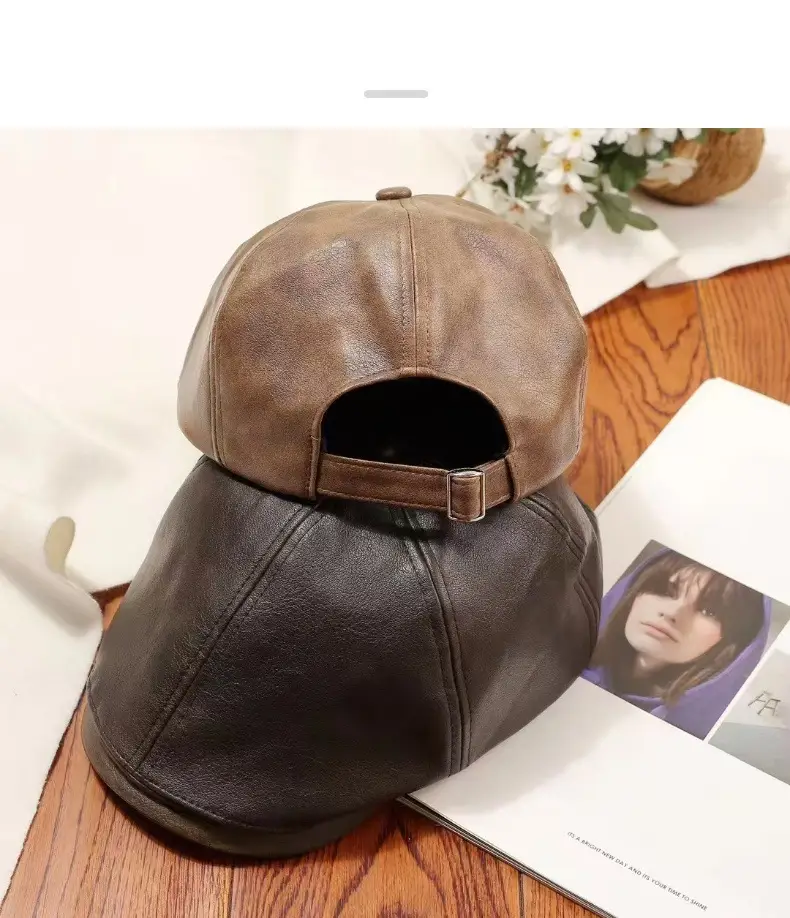 Vintage PU Leather Forward Hat for Men Women Autumn Winter Artistic Hong Kong Style Fashion Japanese Style Duck Tongue Beret — feature 8