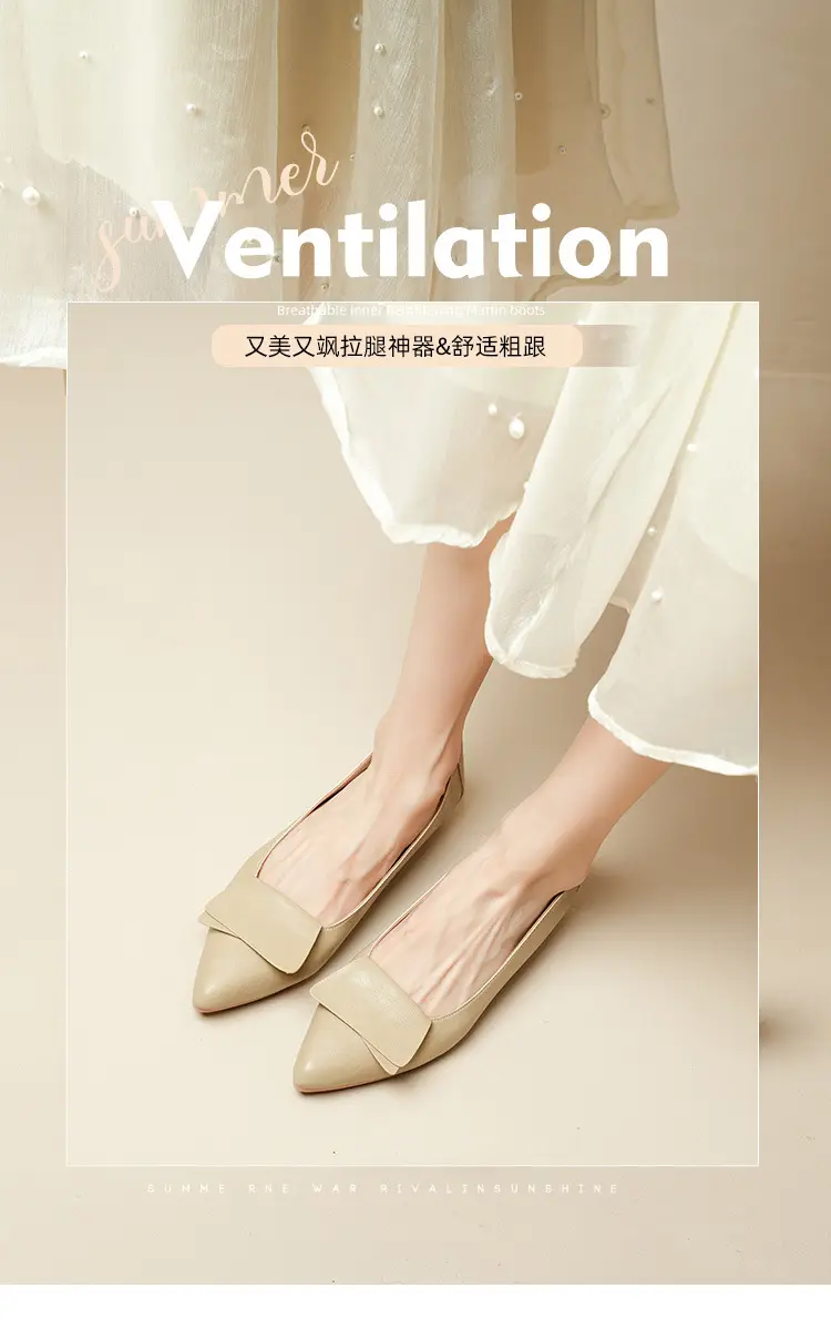 Summer Hot-Selling Single Shoes with Chunky Heels, 2025 New Fairy-Style Shallow Mid-Heel Shoes, Women's Shoes in Grandma Size, Versatile — feature 1