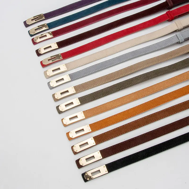 Women's Frosted Leather Belt with Gold Buckle - Image 16