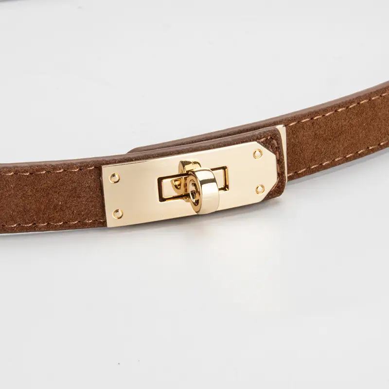 Women's Frosted Leather Belt with Gold Buckle - Image 17