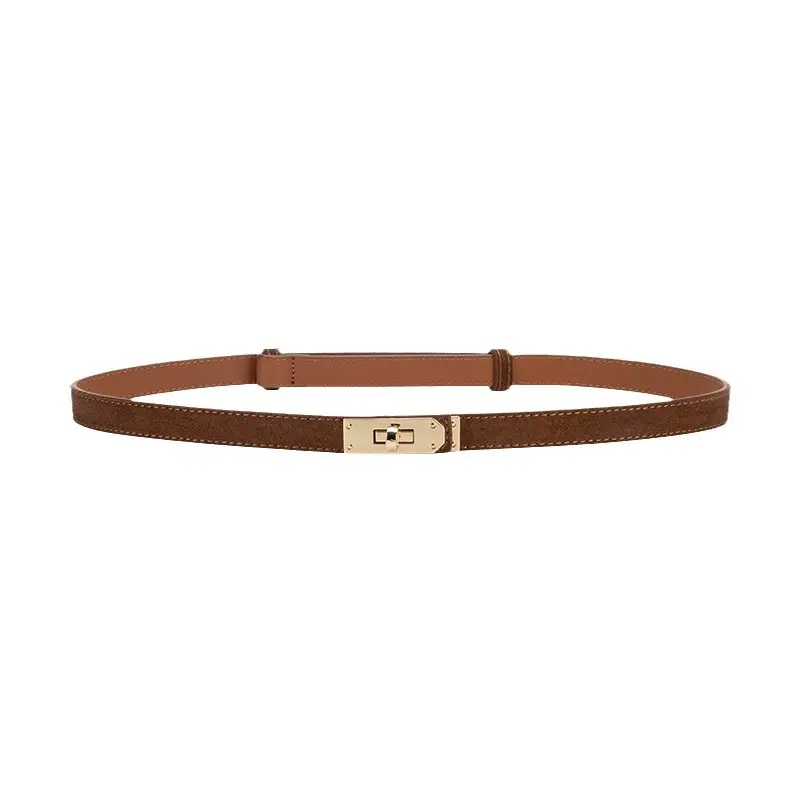 Women's Frosted Leather Belt with Gold Buckle - Image 19