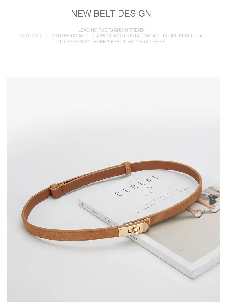 Women's Frosted Leather Belt with Gold Buckle — feature 10