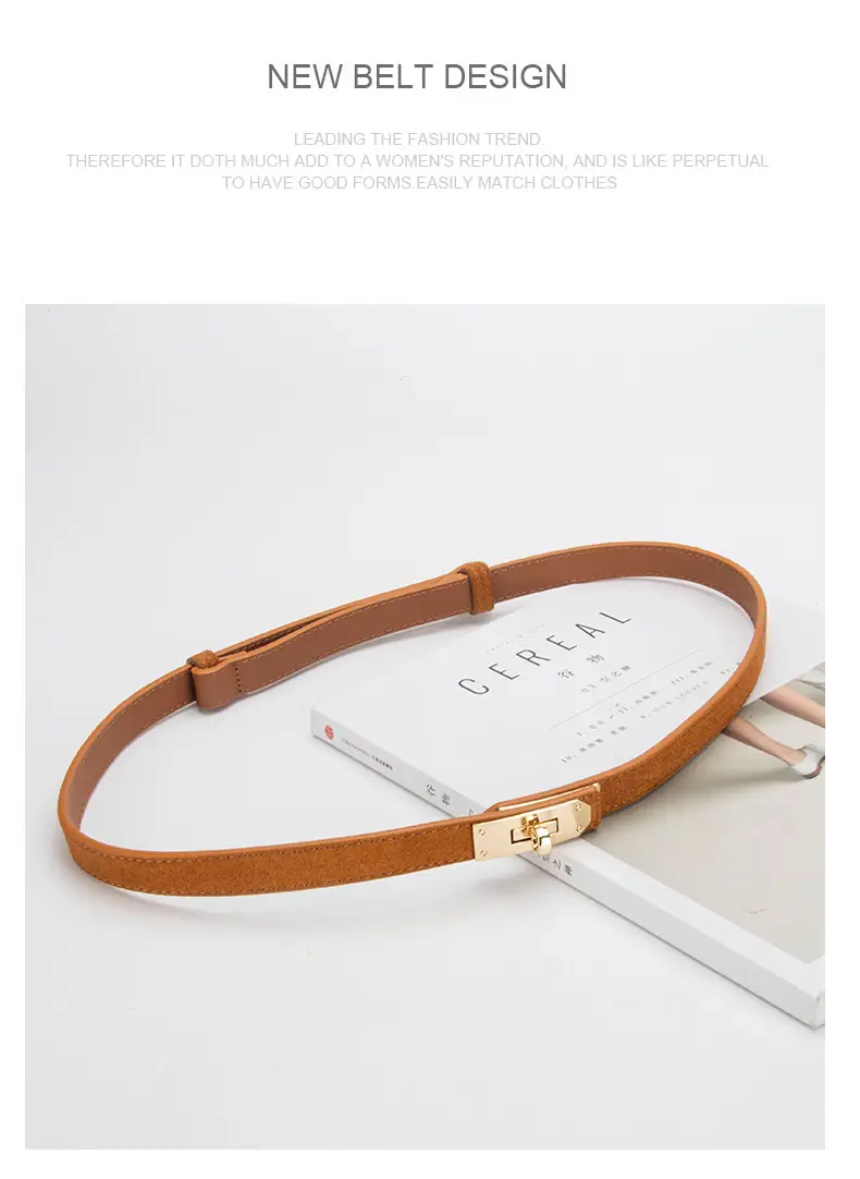 Women's Frosted Leather Belt with Gold Buckle — feature 13