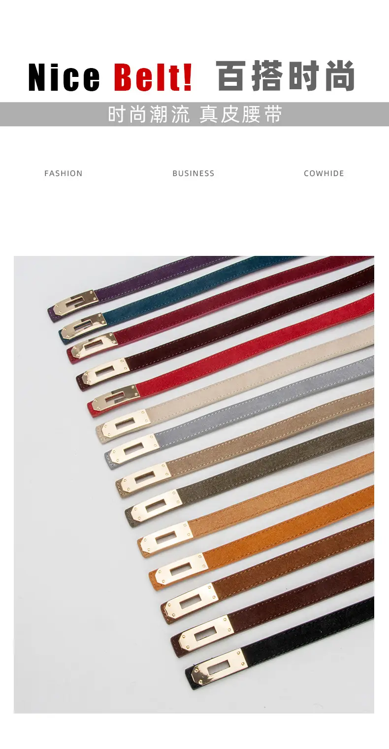 Women's Frosted Leather Belt with Gold Buckle — feature 3