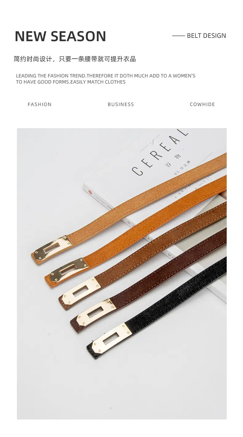 Women's Frosted Leather Belt with Gold Buckle — feature 4