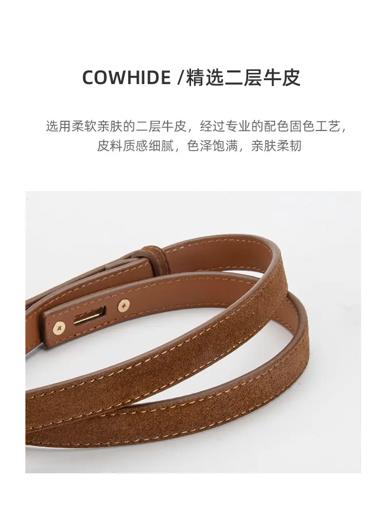 Women's Frosted Leather Belt with Gold Buckle — feature 5
