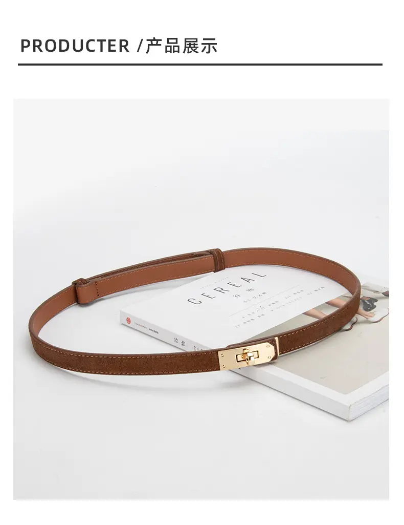 Women's Frosted Leather Belt with Gold Buckle — feature 9
