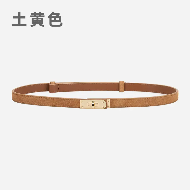 Women's Frosted Leather Belt with Gold Buckle - Image 11