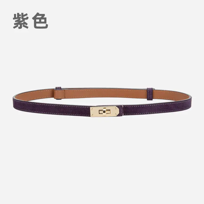 Women's Frosted Leather Belt with Gold Buckle - Image 14