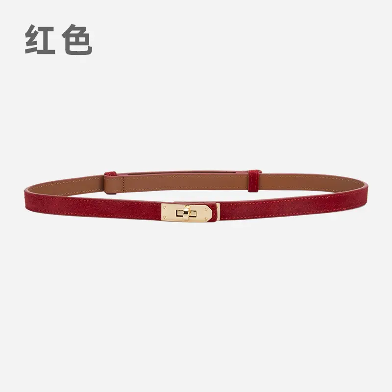 Women's Frosted Leather Belt with Gold Buckle - Image 2