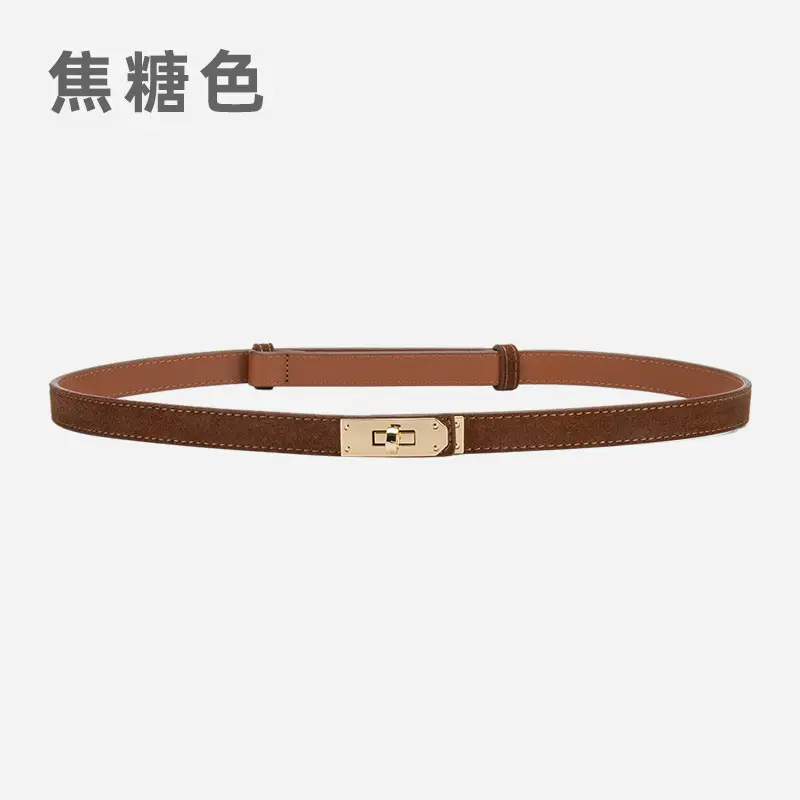 Women's Frosted Leather Belt with Gold Buckle - Image 3