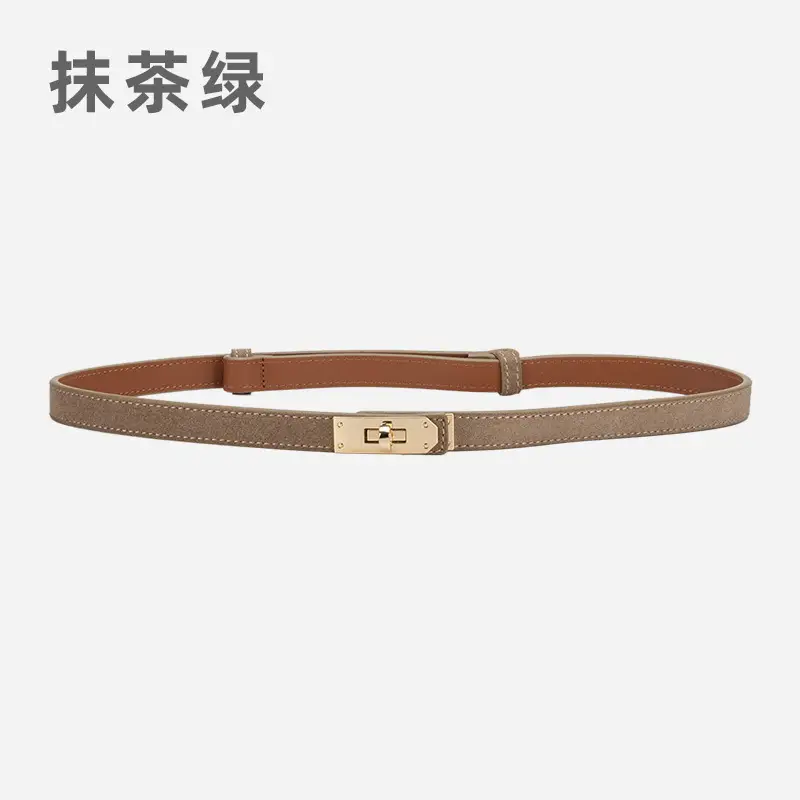 Women's Frosted Leather Belt with Gold Buckle - Image 9