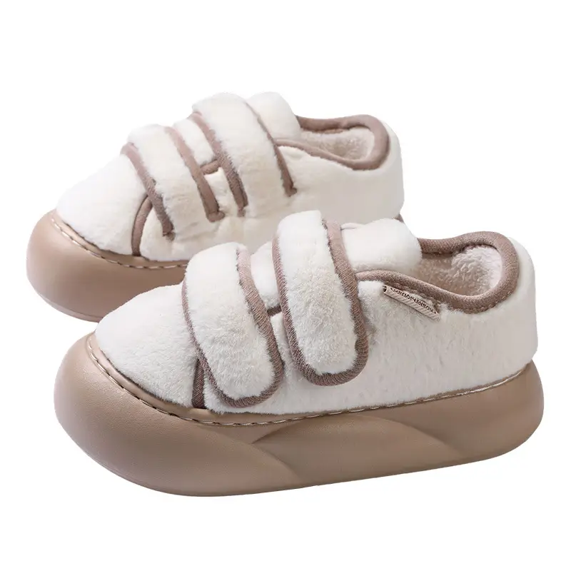 Thick bottom cotton slippers women's fashion all-match hook and loop Korean autumn and winter new non-slip warm Mao Mao slippers for outerwear - Image 8