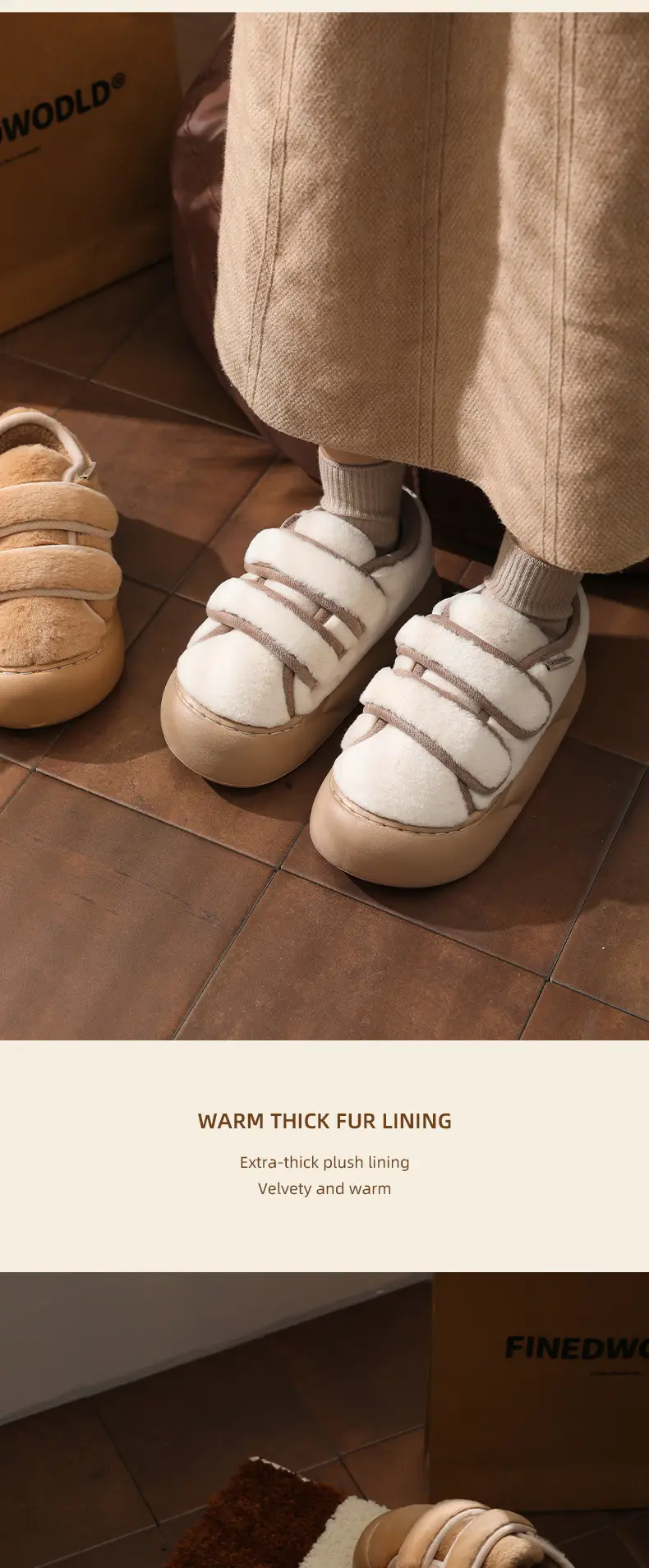 Thick bottom cotton slippers women's fashion all-match hook and loop Korean autumn and winter new non-slip warm Mao Mao slippers for outerwear — feature 9