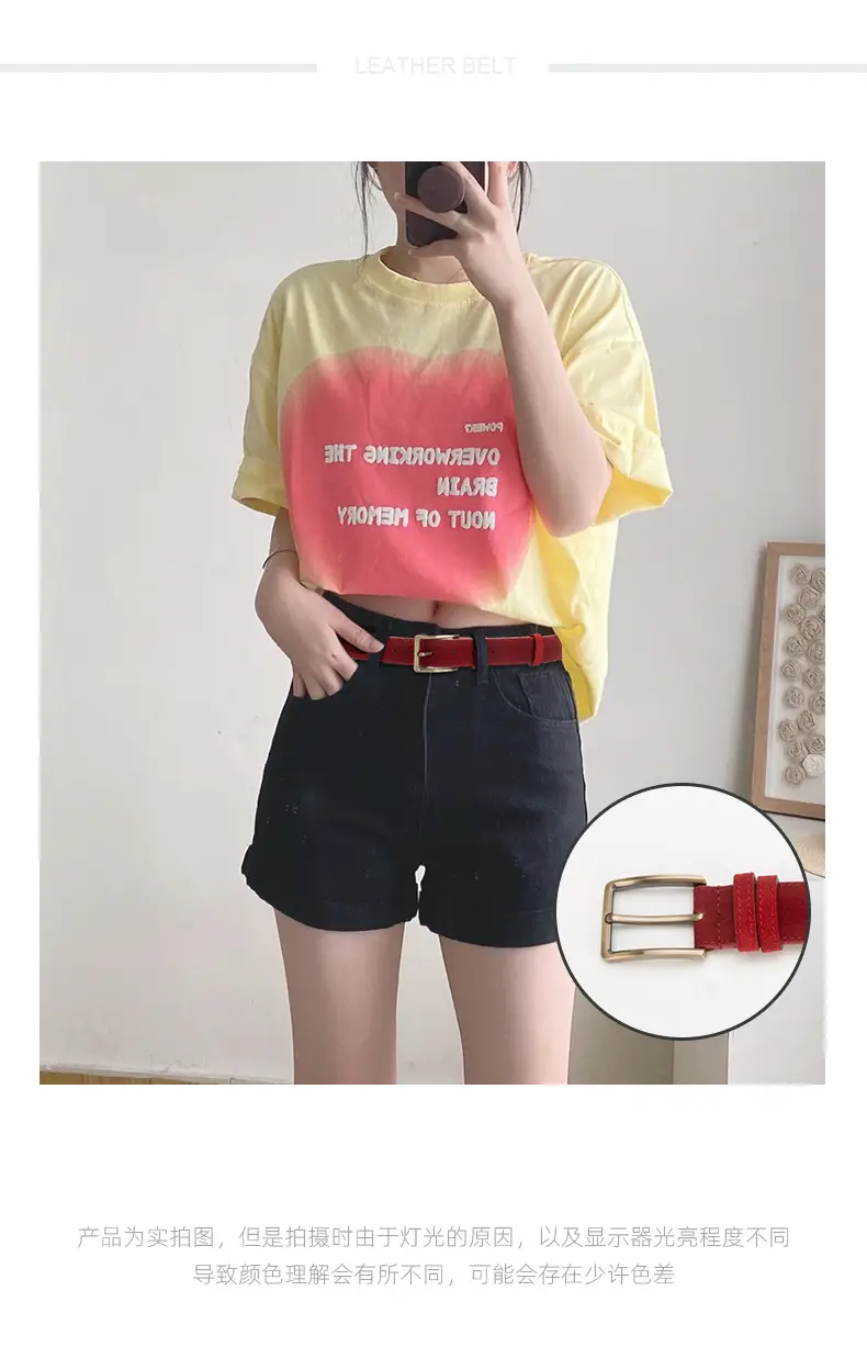 Women's Matte Leather Belt with Pin Buckle — feature 1
