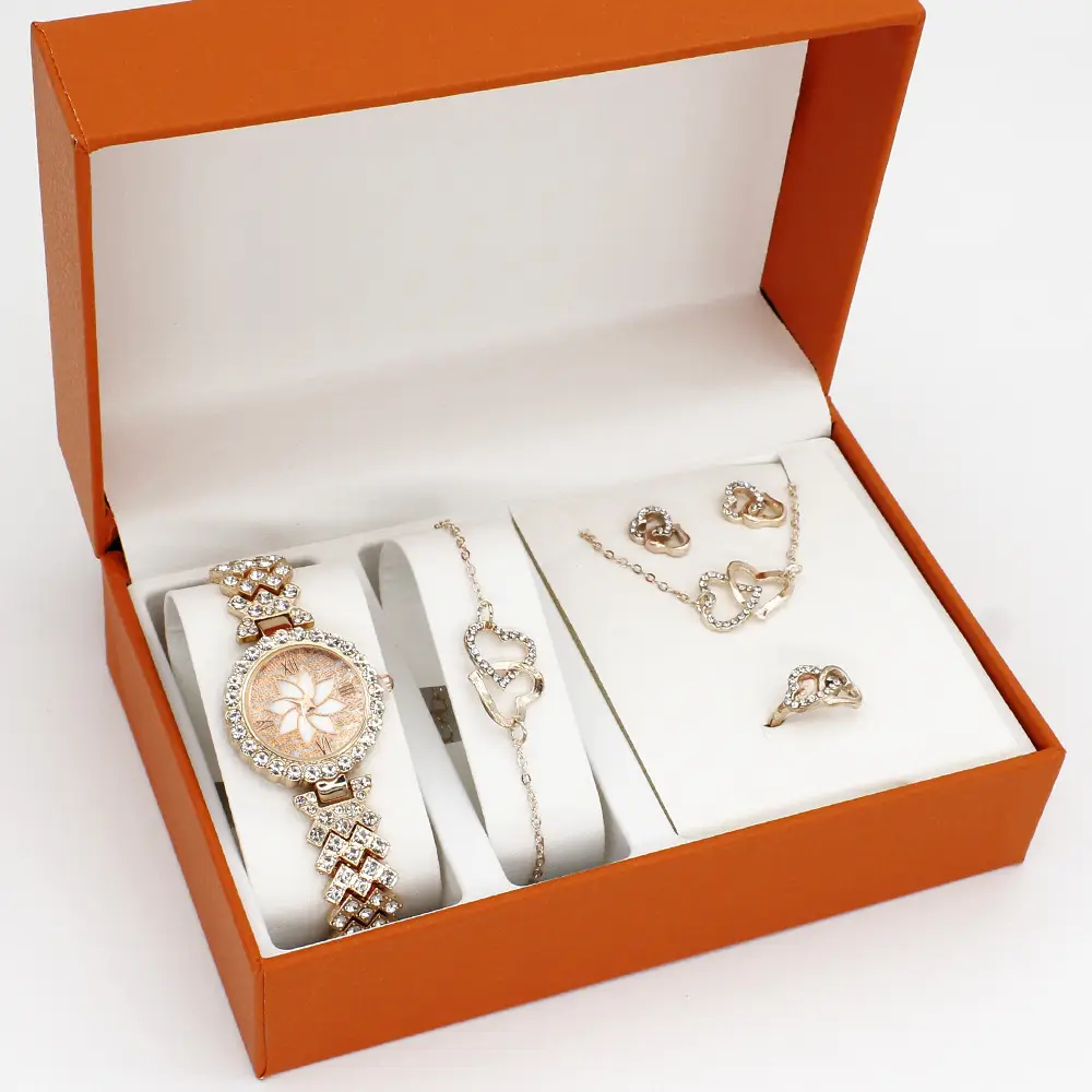 Rose Gold Crystal Watch & Bracelet Set for Women - Image 3