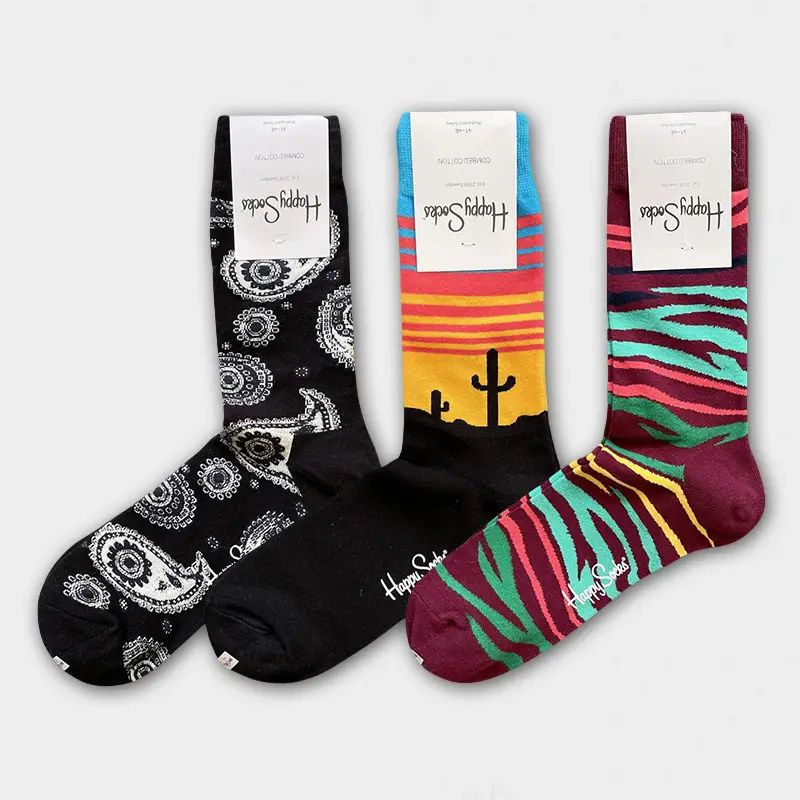 Happysocks Men's Mid-Calf Socks, Combed Cotton, Sweat-Absorbent, Odor-Resistant, Breathable, Swedish Trendy Socks, Colorful Thin Style