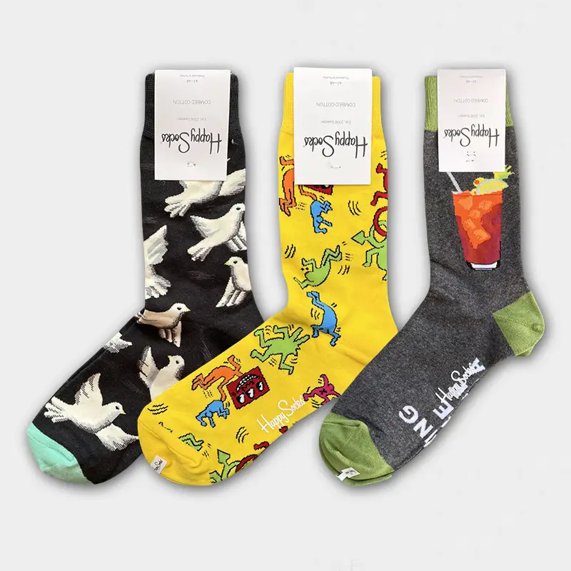 Happysocks Men's Mid-Calf Socks, Combed Cotton, Sweat-Absorbent, Odor-Resistant, Breathable, Swedish Trendy Socks, Colorful Thin Style