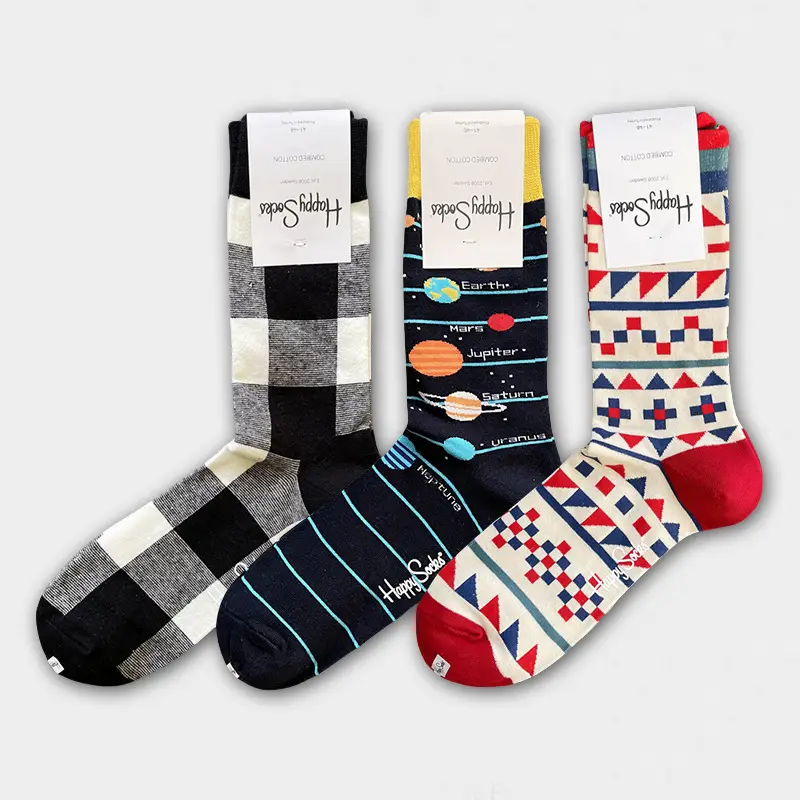 Happysocks Men's Mid-Calf Socks, Combed Cotton, Sweat-Absorbent, Odor-Resistant, Breathable, Swedish Trendy Socks, Colorful Thin Style
