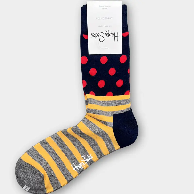 Happysocks Men's Mid-Calf Socks, Combed Cotton, Sweat-Absorbent, Odor-Resistant, Breathable, Swedish Trendy Socks, Colorful Thin Style