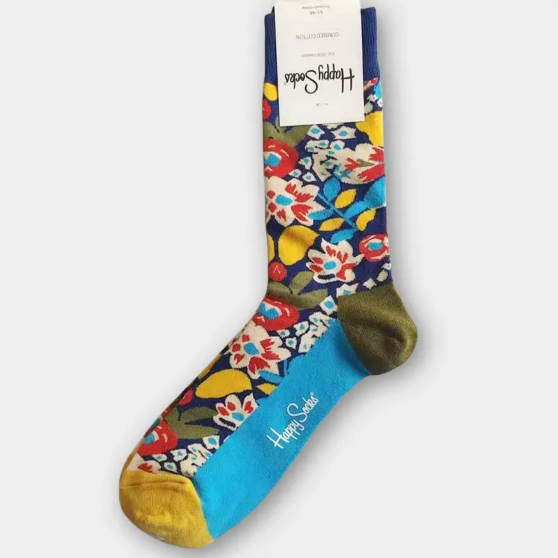 Happysocks Men's Mid-Calf Socks, Combed Cotton, Sweat-Absorbent, Odor-Resistant, Breathable, Swedish Trendy Socks, Colorful Thin Style