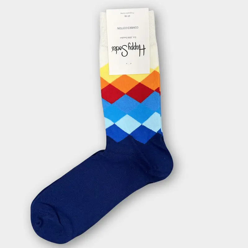 Happysocks Men's Mid-Calf Socks, Combed Cotton, Sweat-Absorbent, Odor-Resistant, Breathable, Swedish Trendy Socks, Colorful Thin Style