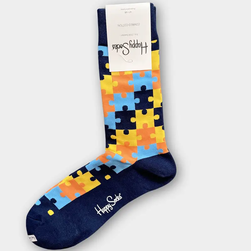 Happysocks Men's Mid-Calf Socks, Combed Cotton, Sweat-Absorbent, Odor-Resistant, Breathable, Swedish Trendy Socks, Colorful Thin Style