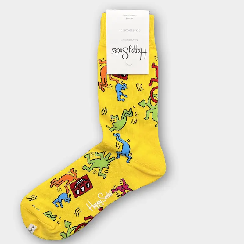 Happysocks Men's Mid-Calf Socks, Combed Cotton, Sweat-Absorbent, Odor-Resistant, Breathable, Swedish Trendy Socks, Colorful Thin Style