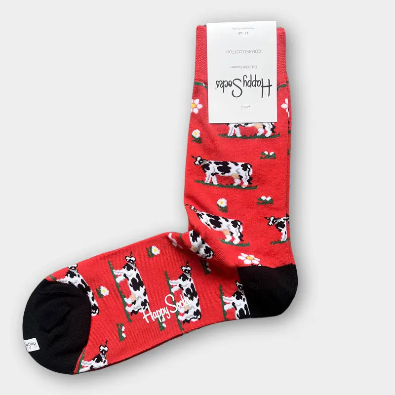 Happysocks Men's Mid-Calf Socks, Combed Cotton, Sweat-Absorbent, Odor-Resistant, Breathable, Swedish Trendy Socks, Colorful Thin Style