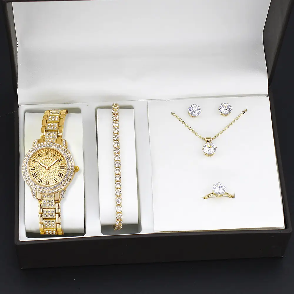 5-Piece Watch & Accessories Set for Women Gold Plated - Image 5