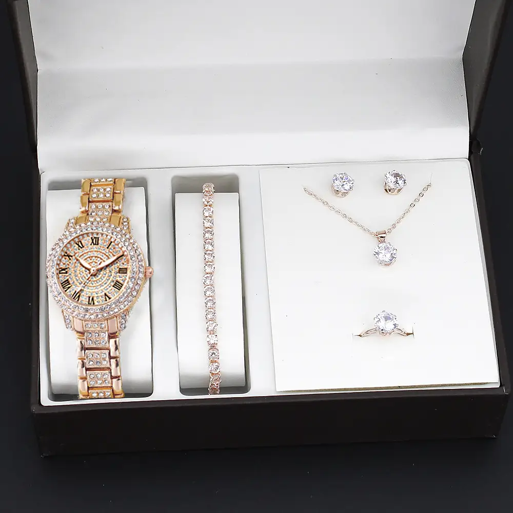 5-Piece Watch & Accessories Set for Women Gold Plated - Image 4