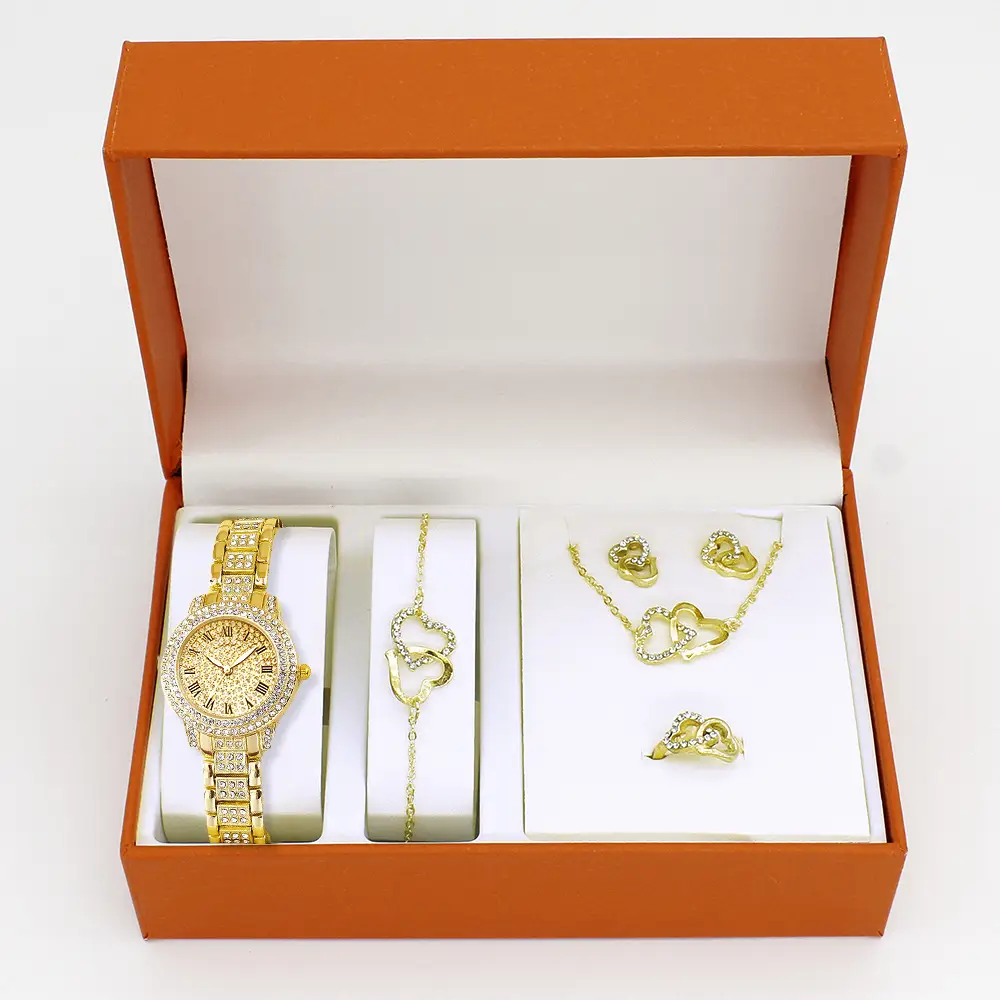 5-Piece Watch & Accessories Set for Women Gold Plated - Image 3