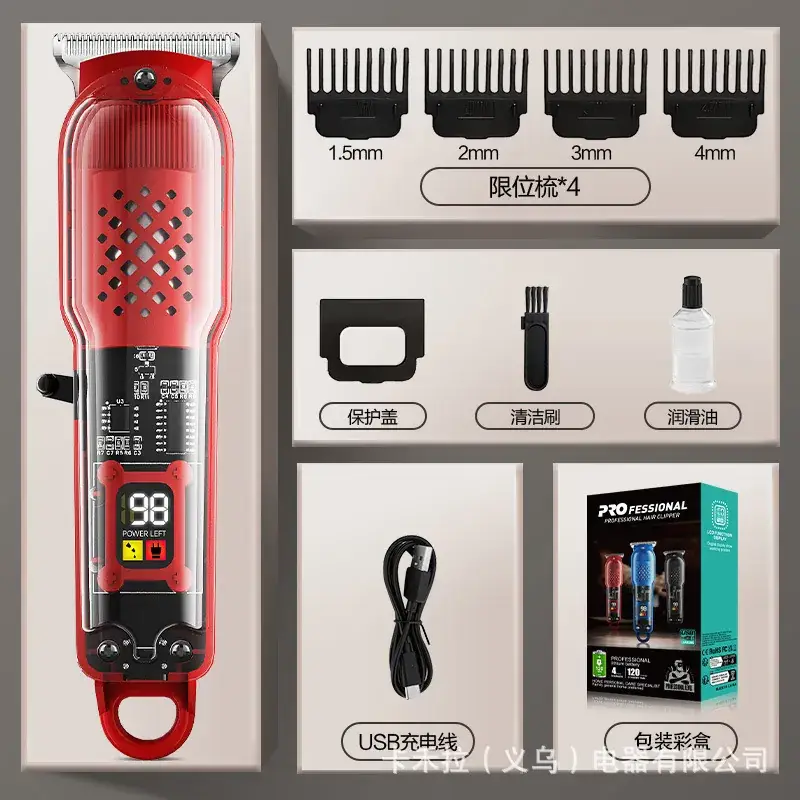Transparent Hair Clipper Electric Salon Shaver Black Red Blue - Image 2