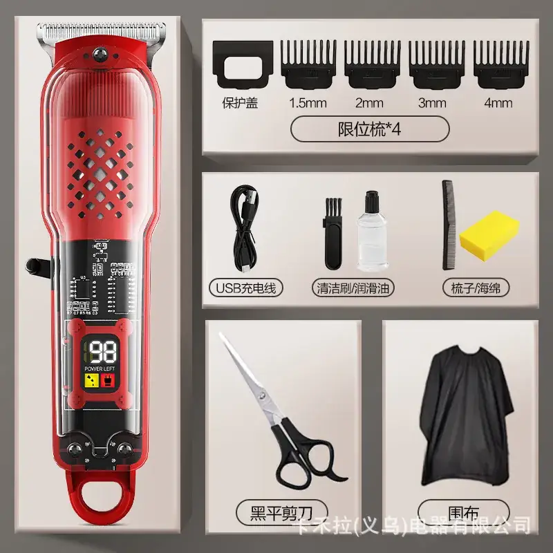 Transparent Hair Clipper Electric Salon Shaver Black Red Blue - Image 5