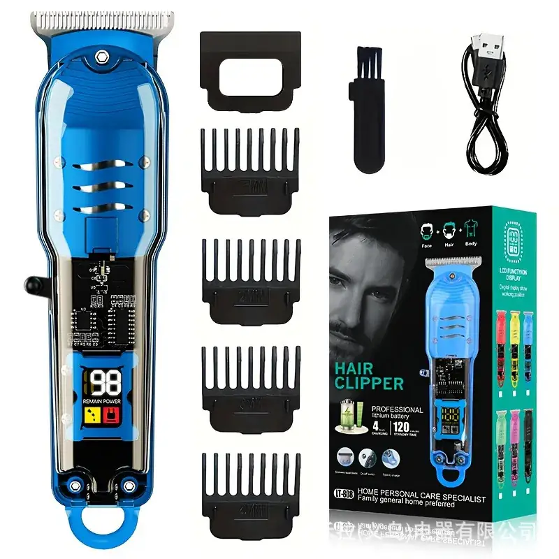 Transparent Hair Clipper Electric Salon Shaver Black Red Blue - Image 7