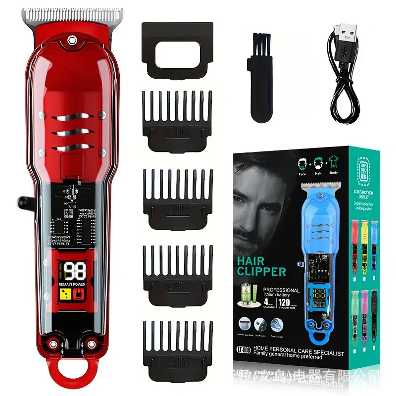 Transparent Hair Clipper Electric Salon Shaver Black Red Blue - Image 9