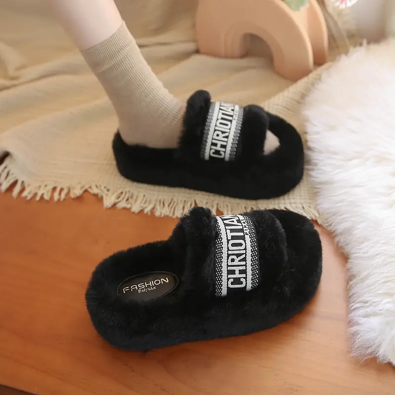 Women Furry Slippers Black Winter Cotton 2025 - Image 6