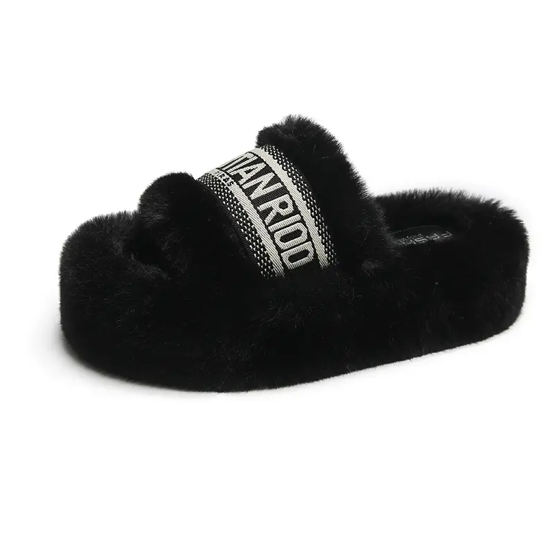 Women Furry Slippers Black Winter Cotton 2025 - Image 8