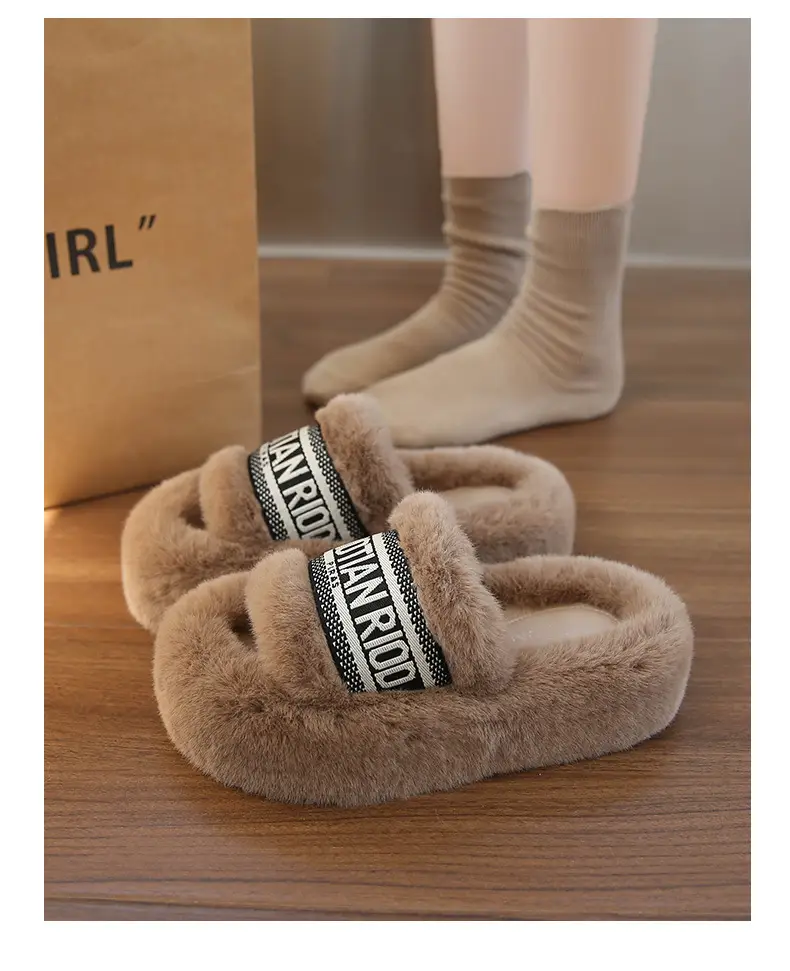 Women Furry Slippers Black Winter Cotton 2025 — feature 8