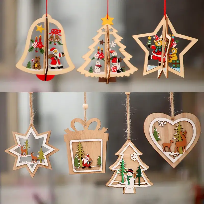 Wooden Laser Christmas Tree Pendant 5-Point Star Gift - Image 10