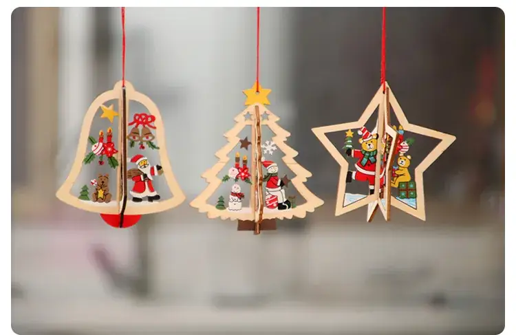 Wooden Laser Christmas Tree Pendant 5-Point Star Gift — feature 11