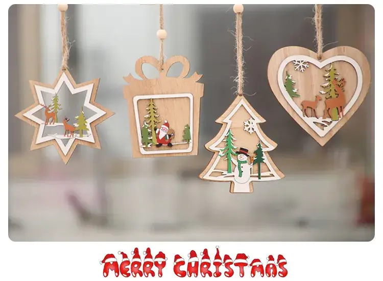 Wooden Laser Christmas Tree Pendant 5-Point Star Gift — feature 9