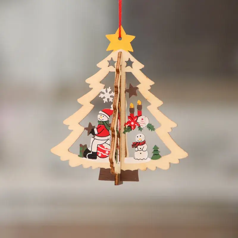 Wooden Laser Christmas Tree Pendant 5-Point Star Gift - Image 2