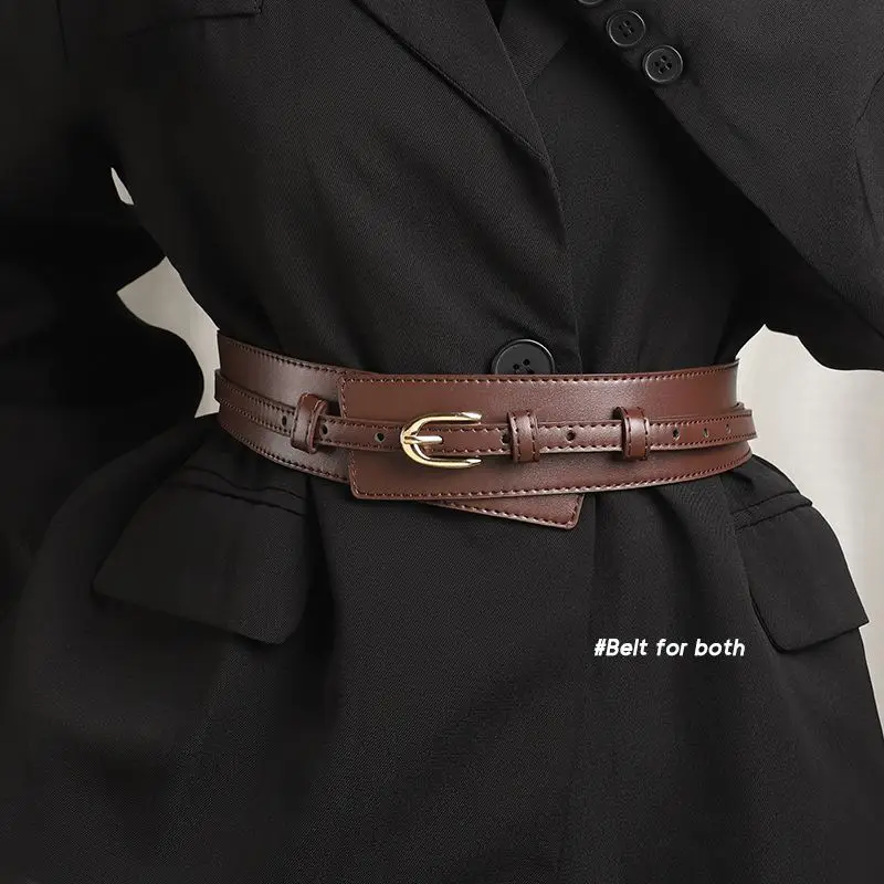 Brown Leather Waist Belt with Logo Closure - Image 5