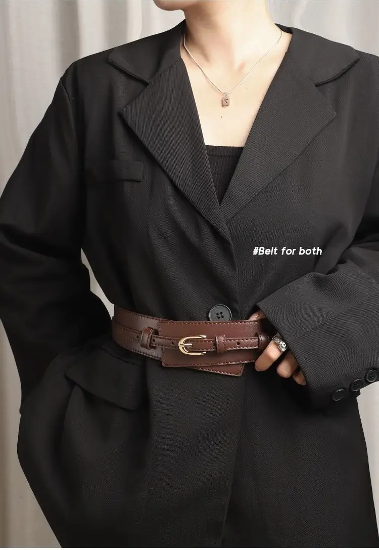 Brown Leather Waist Belt with Logo Closure — feature 12