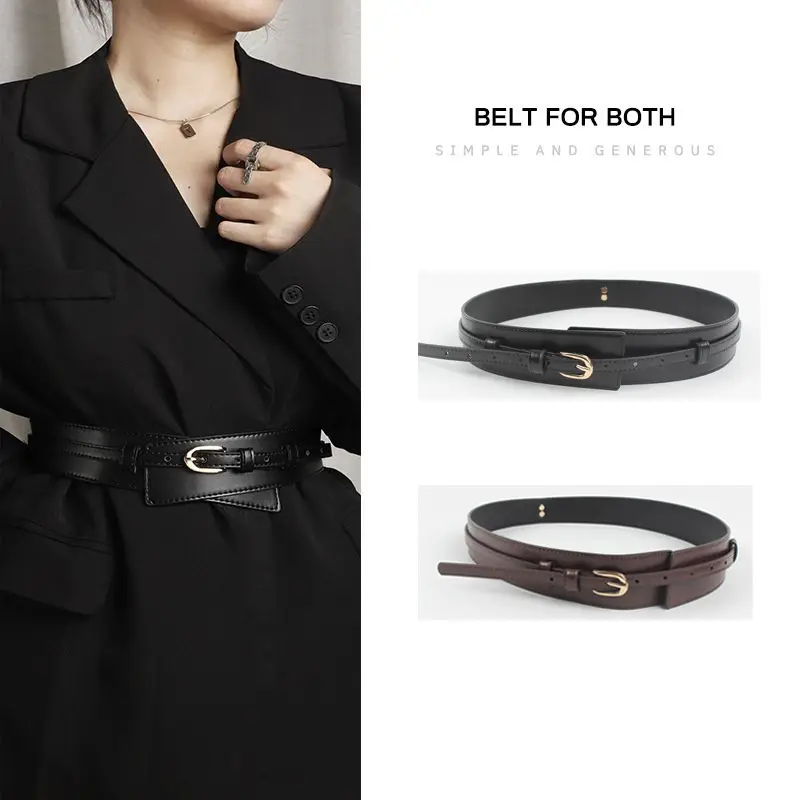 Brown Leather Waist Belt with Logo Closure — feature 2
