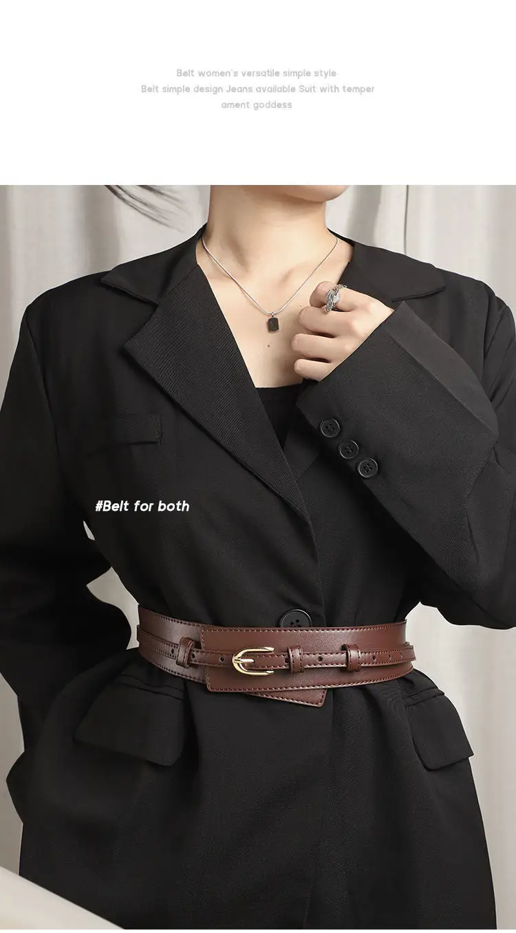 Brown Leather Waist Belt with Logo Closure — feature 8