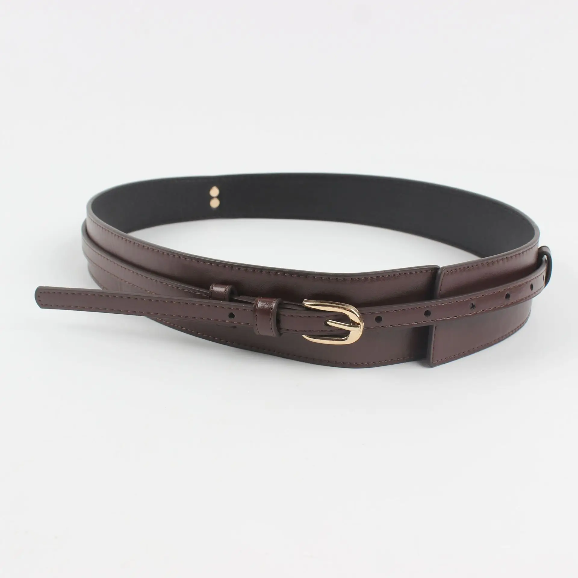 Brown Leather Waist Belt with Logo Closure - Image 2