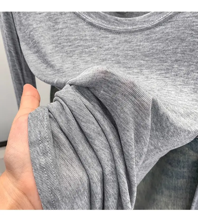 Tencel Skin-Fribottomly Thin Slightly See-Through Slim Fit Pure Lust Sexy White U-Neck Sun Protection Bottoming Blouse T-Shirt Women's Early Autumn Top — feature 16