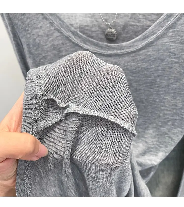Tencel Skin-Fribottomly Thin Slightly See-Through Slim Fit Pure Lust Sexy White U-Neck Sun Protection Bottoming Blouse T-Shirt Women's Early Autumn Top — feature 17